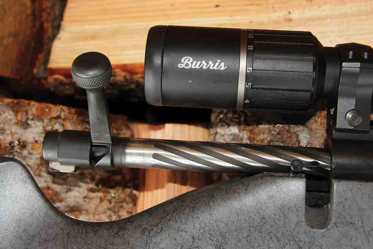 The Mossberg LR Hunter rifle’s bolt is spiral fluted to save weight and add flair. The bolt head is pinned into place, the bolt handle and body are milled from a single piece of high-grade steel.